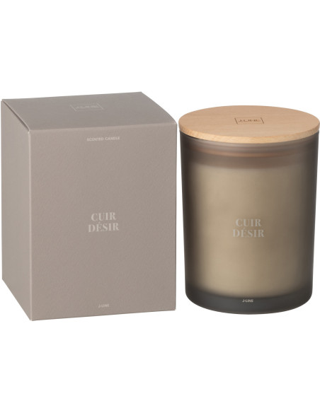 Bougie parfumée longue durée Mélange boisé Cuir Désir 52 H Verre Beige Cire Accord Essentiels 