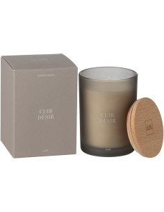 Bougie parfumée Mélange boisé Cuir Désir 38 H Verre Beige Cire Accord Essentiels 