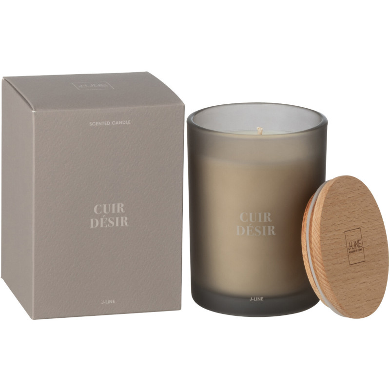Bougie parfumée Mélange boisé Cuir Désir 38 H Verre Beige Cire Accord Essentiels 