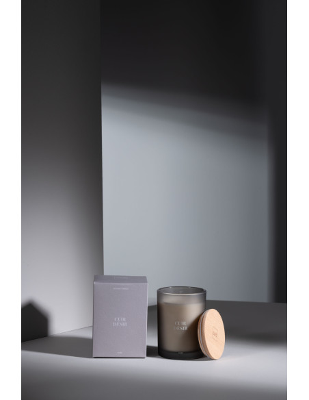 Bougie parfumée Mélange boisé Cuir Désir 38 H Verre Beige Cire Accord Essentiels 