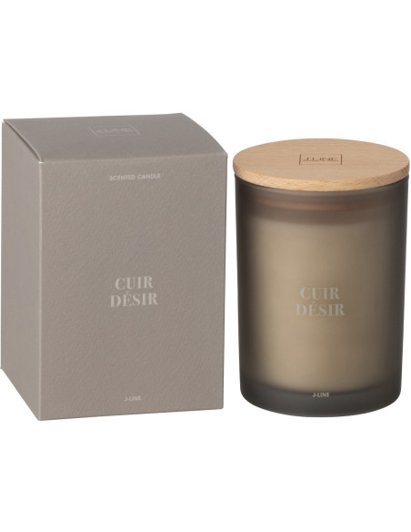 Bougie parfumée Mélange boisé Cuir Désir 38 H Verre Beige Cire Accord Essentiels 