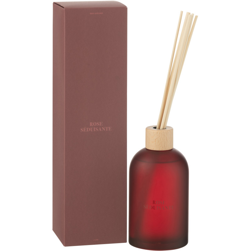 Grand Diffuseur de parfum à bâtonnets Mélange floral Rose séduisante 550 ml Verre Rouge Accord Essentiels 