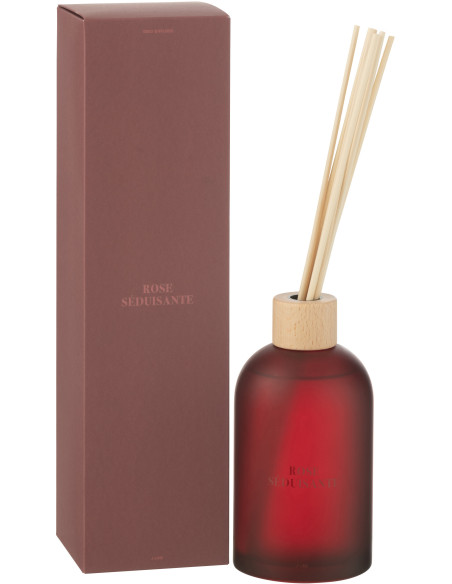 Grand Diffuseur de parfum à bâtonnets Mélange floral Rose séduisante 550 ml Verre Rouge Accord Essentiels 