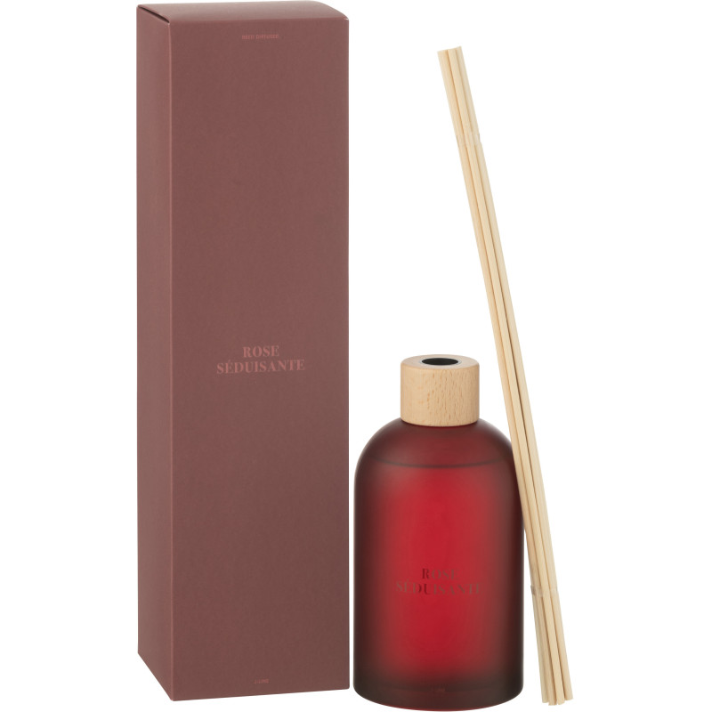 Grand Diffuseur de parfum à bâtonnets Mélange floral Rose séduisante 550 ml Verre Rouge Accord Essentiels 