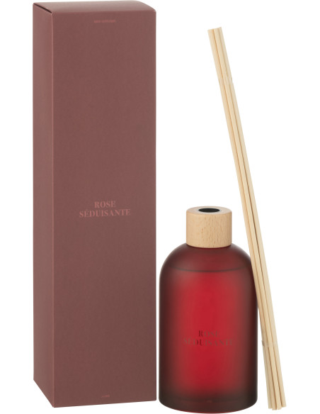 Grand Diffuseur de parfum à bâtonnets Mélange floral Rose séduisante 550 ml Verre Rouge Accord Essentiels 