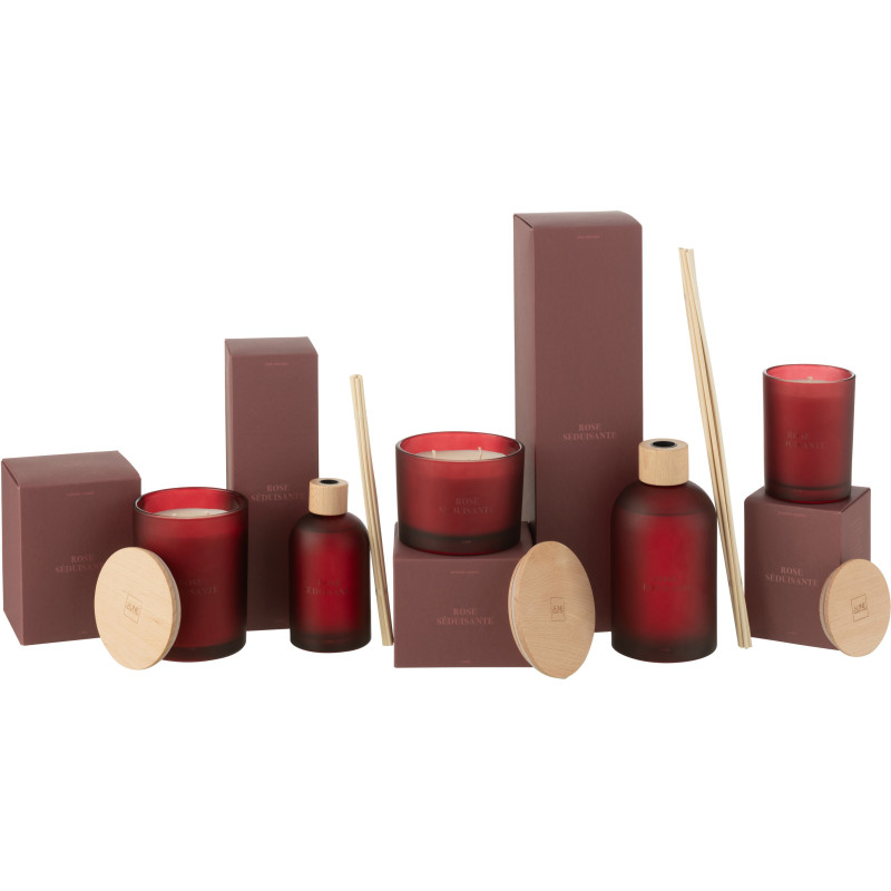 Grand Diffuseur de parfum à bâtonnets Mélange floral Rose séduisante 550 ml Verre Rouge Accord Essentiels 