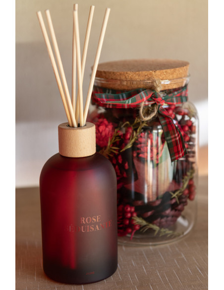 Diffuseur de parfum à bâtonnets Mélange floral Rose séduisante 250 ml Verre Rouge Accord Essentiels 
