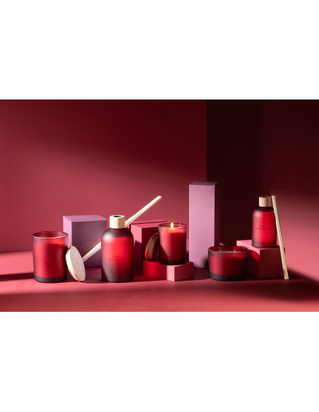 Bougie parfumée Mélange floral Rose séduisante 28 H Verre Rouge Cire Accord Essentiels 