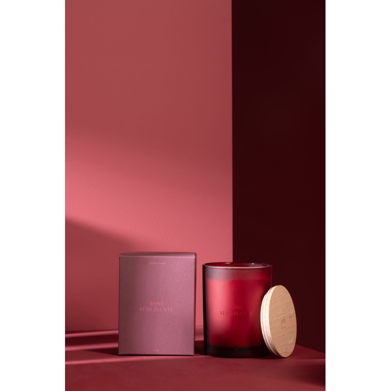 Bougie parfumée longue durée Mélange floral Rose séduisante 52 H Verre Rouge Cire Accord Essentiels 
