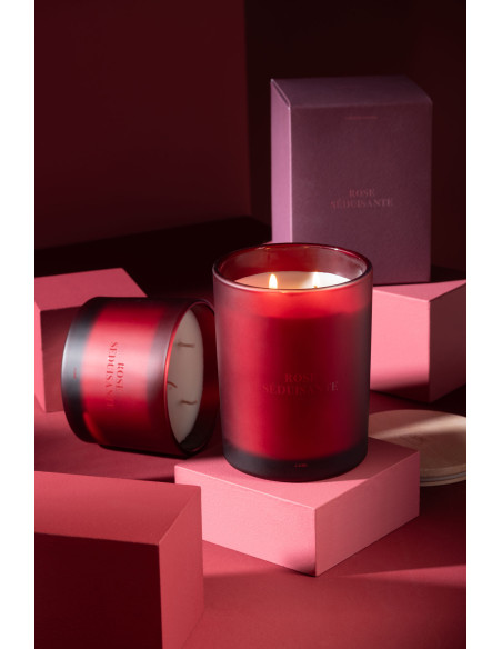 Bougie parfumée longue durée Mélange floral Rose séduisante 52 H Verre Rouge Cire Accord Essentiels 