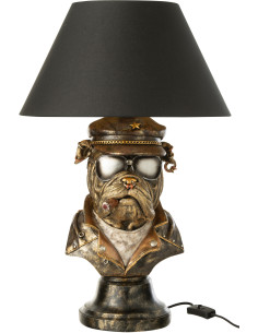 Lampe à poser originale Bulldog Cigare H 57 cm Résine Marron Vieilli Tissu Noir Streetdog 