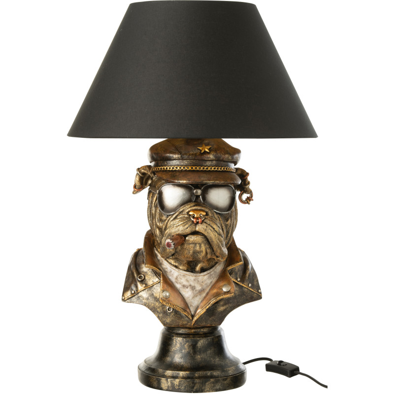 Lampe à poser originale Bulldog Cigare H 57 cm Résine Marron Vieilli Tissu Noir Streetdog 