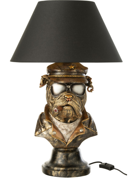 Lampe à poser originale Bulldog Cigare H 57 cm Résine Marron Vieilli Tissu Noir Streetdog 