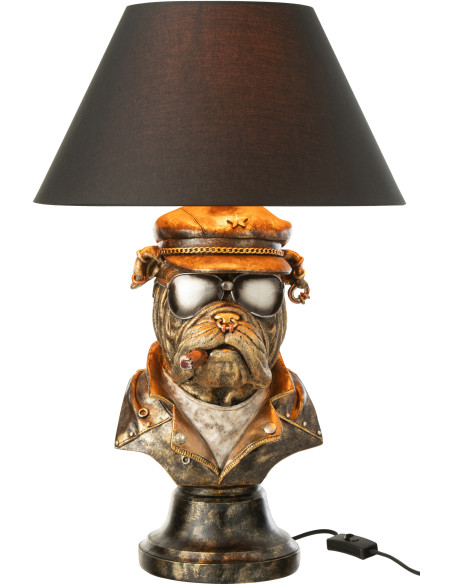 Lampe à poser originale Bulldog Cigare H 57 cm Résine Marron Vieilli Tissu Noir Streetdog 