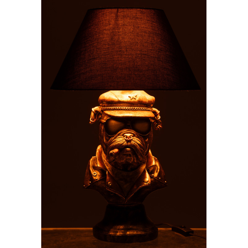 Lampe à poser originale Bulldog Cigare H 57 cm Résine Marron Vieilli Tissu Noir Streetdog 