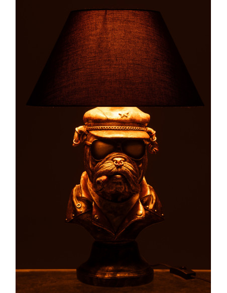 Lampe à poser originale Bulldog Cigare H 57 cm Résine Marron Vieilli Tissu Noir Streetdog 