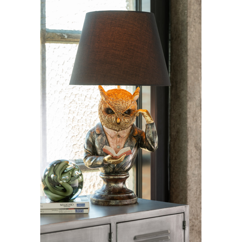 Lampe à poser originale Hibou H 55 cm Résine Doré Marron Vieilli Owlor J-Line - 2