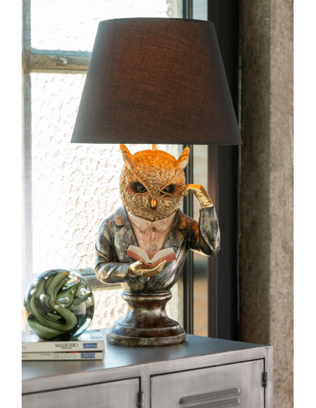 Lampe à poser originale Hibou H 55 cm Résine Doré Marron Vieilli Owlor J-Line - 2