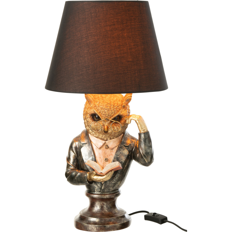 Lampe à poser originale Hibou H 55 cm Résine Doré Marron Vieilli Owlor J-Line - 3