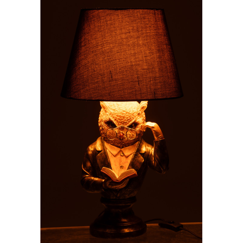 Lampe à poser originale Hibou H 55 cm Résine Doré Marron Vieilli Owlor J-Line - 4