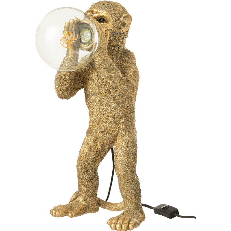Lampe à poser originale Singe H 46 cm Résine Doré Kongio 