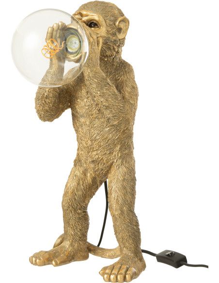 Lampe à poser originale Singe H 46 cm Résine Doré Kongio 