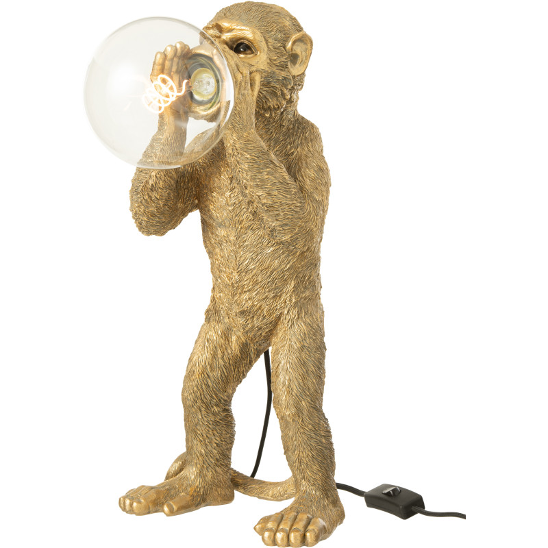 Lampe à poser originale Singe H 46 cm Résine Doré Kongio 