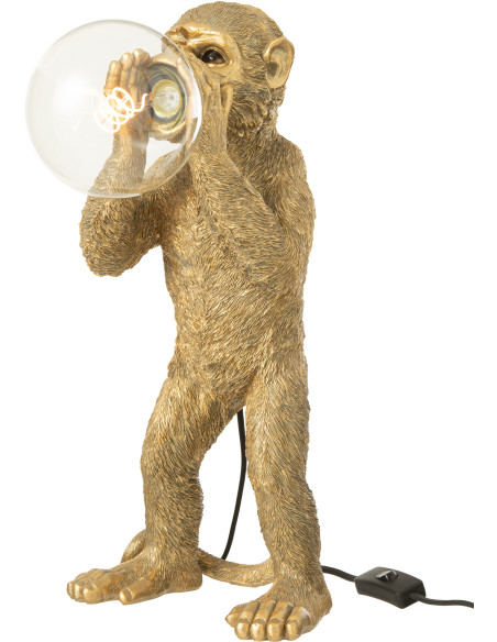 Lampe à poser originale Singe H 46 cm Résine Doré Kongio 
