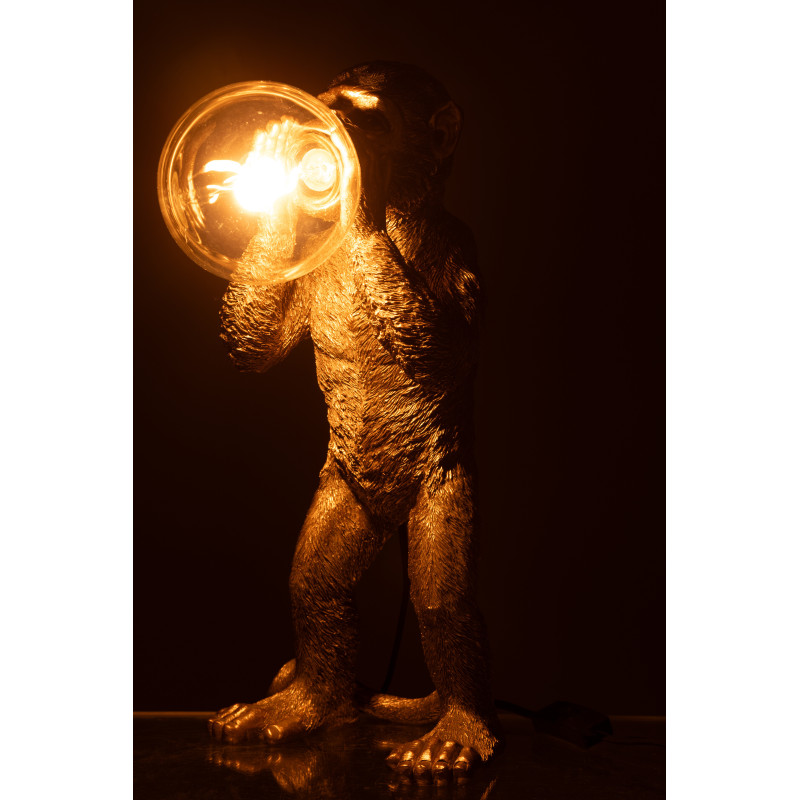 Lampe à poser originale Singe H 46 cm Résine Doré Kongio 