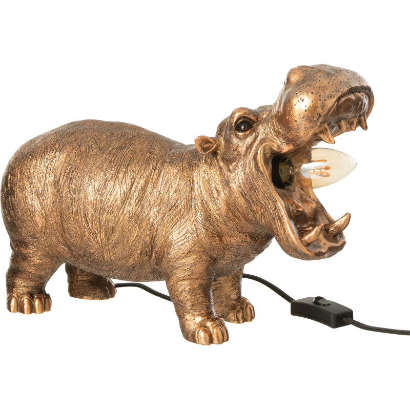 Lampe à poser originale Hippopotame 37 cm Résine Cuivré Vieilli Orzoo 