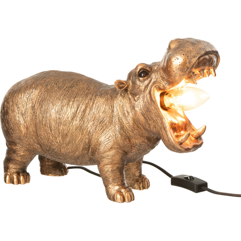 Lampe à poser originale Hippopotame 37 cm Résine Cuivré Vieilli Orzoo 