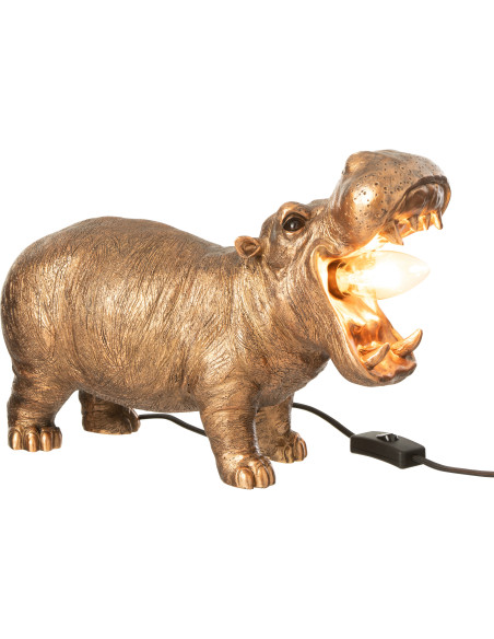 Lampe à poser originale Hippopotame 37 cm Résine Cuivré Vieilli Orzoo 