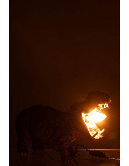 Lampe à poser originale Hippopotame 37 cm Résine Cuivré Vieilli Orzoo 