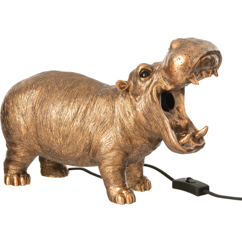 Lampe à poser originale Hippopotame 37 cm Résine Cuivré Vieilli Orzoo 
