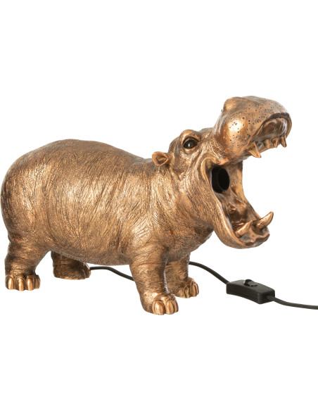 Lampe à poser originale Hippopotame 37 cm Résine Cuivré Vieilli Orzoo 