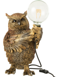 Lampe à poser originale Hibou H 37 cm Résine Marron Vieilli Owloria J-Line - 1