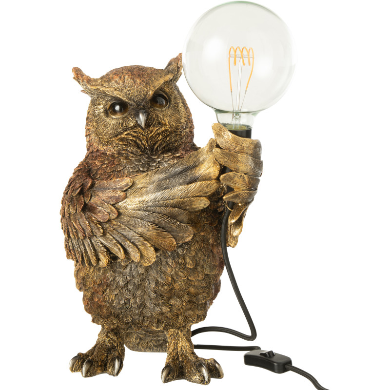 Lampe à poser originale Hibou H 37 cm Résine Marron Vieilli Owloria J-Line - 1