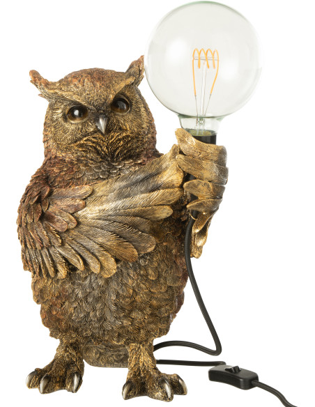 Lampe à poser originale Hibou H 37 cm Résine Marron Vieilli Owloria J-Line - 1