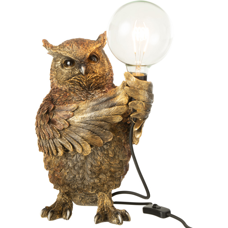 Lampe à poser originale Hibou H 37 cm Résine Marron Vieilli Owloria J-Line - 2