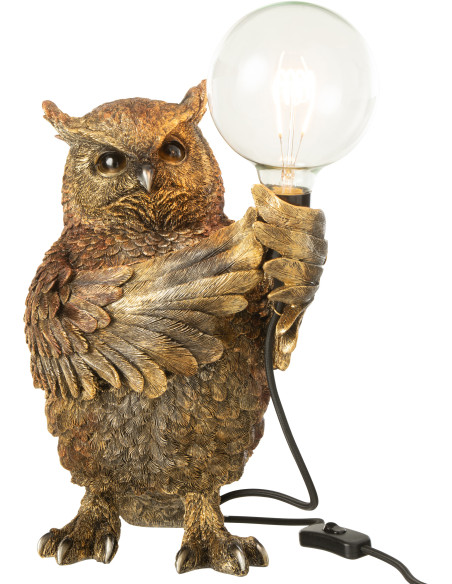 Lampe à poser originale Hibou H 37 cm Résine Marron Vieilli Owloria J-Line - 2