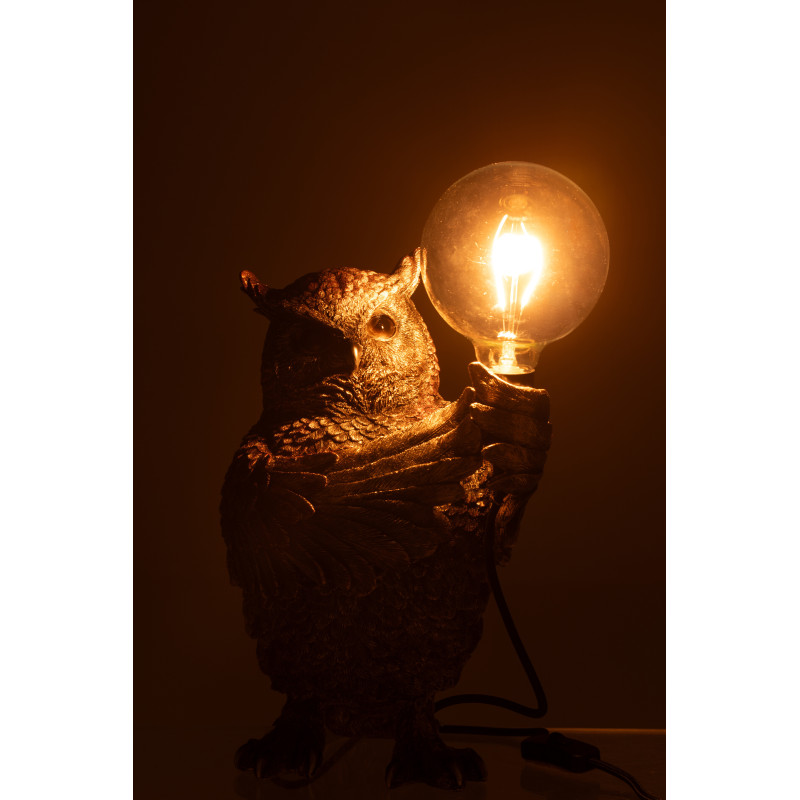 Lampe à poser originale Hibou H 37 cm Résine Marron Vieilli Owloria J-Line - 3
