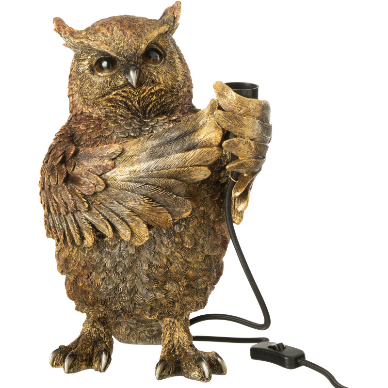 Lampe à poser originale Hibou H 37 cm Résine Marron Vieilli Owloria J-Line - 4