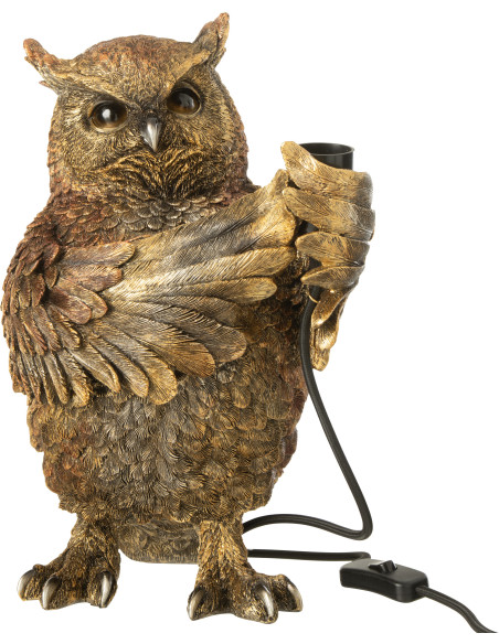 Lampe à poser originale Hibou H 37 cm Résine Marron Vieilli Owloria J-Line - 4