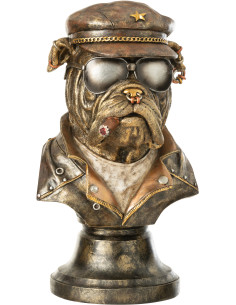 Statuette déco vintage Buste Bulldog Cigare H 36 cm Résine Marron Vieilli Streetdog 