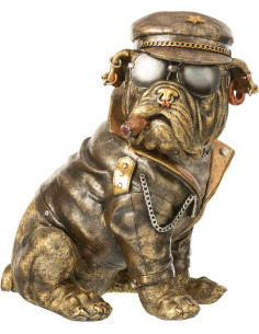 Statuette déco vintage Bulldog Cigare H 33 cm Résine Marron Vieilli Streetdog 
