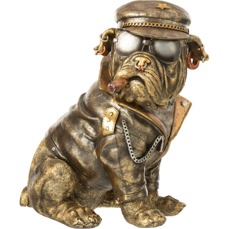 Statuette déco vintage Bulldog Cigare H 33 cm Résine Marron Vieilli Streetdog 