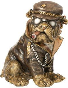Statuette déco vintage Bulldog Cigare H 22 cm Résine Marron Vieilli Streetdog 