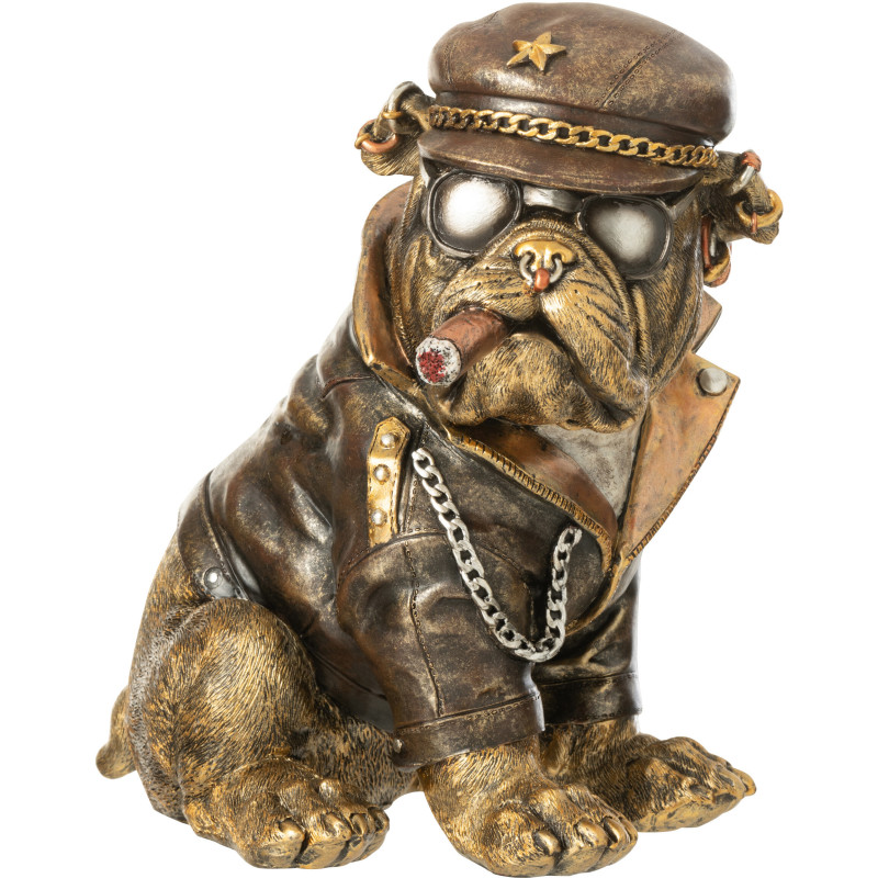 Statuette déco vintage Bulldog Cigare H 22 cm Résine Marron Vieilli Streetdog 