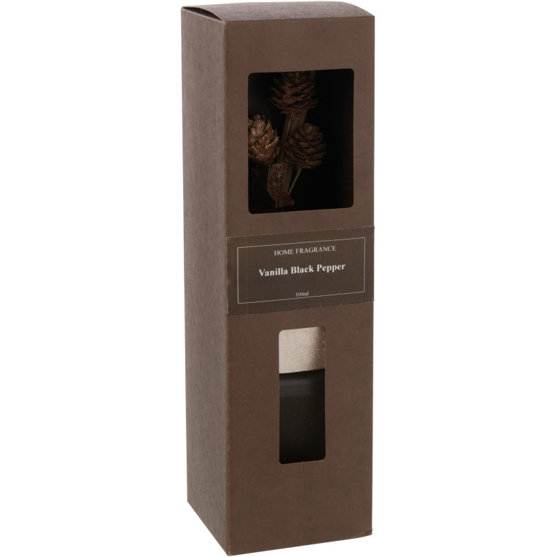 Diffuseur de parfum à bâtonnets Vanilla Black Pepper 100 ml Verre Blanc Fleurs séchées Aroméya 