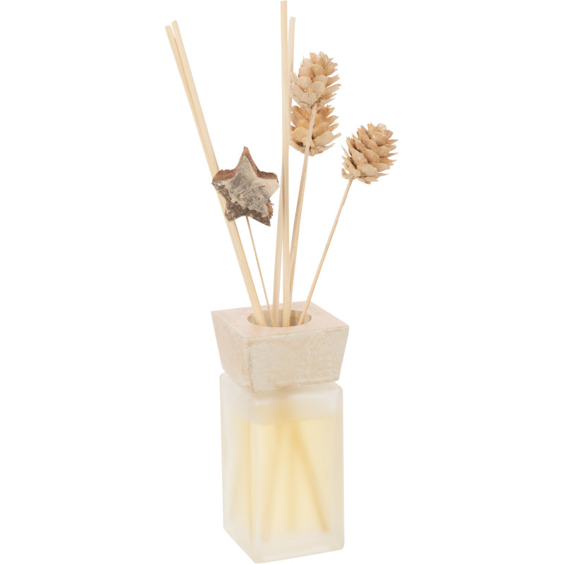 Diffuseur de parfum à bâtonnets Cinnamon 100 ml Verre Blanc Fleurs séchées Aroméya 